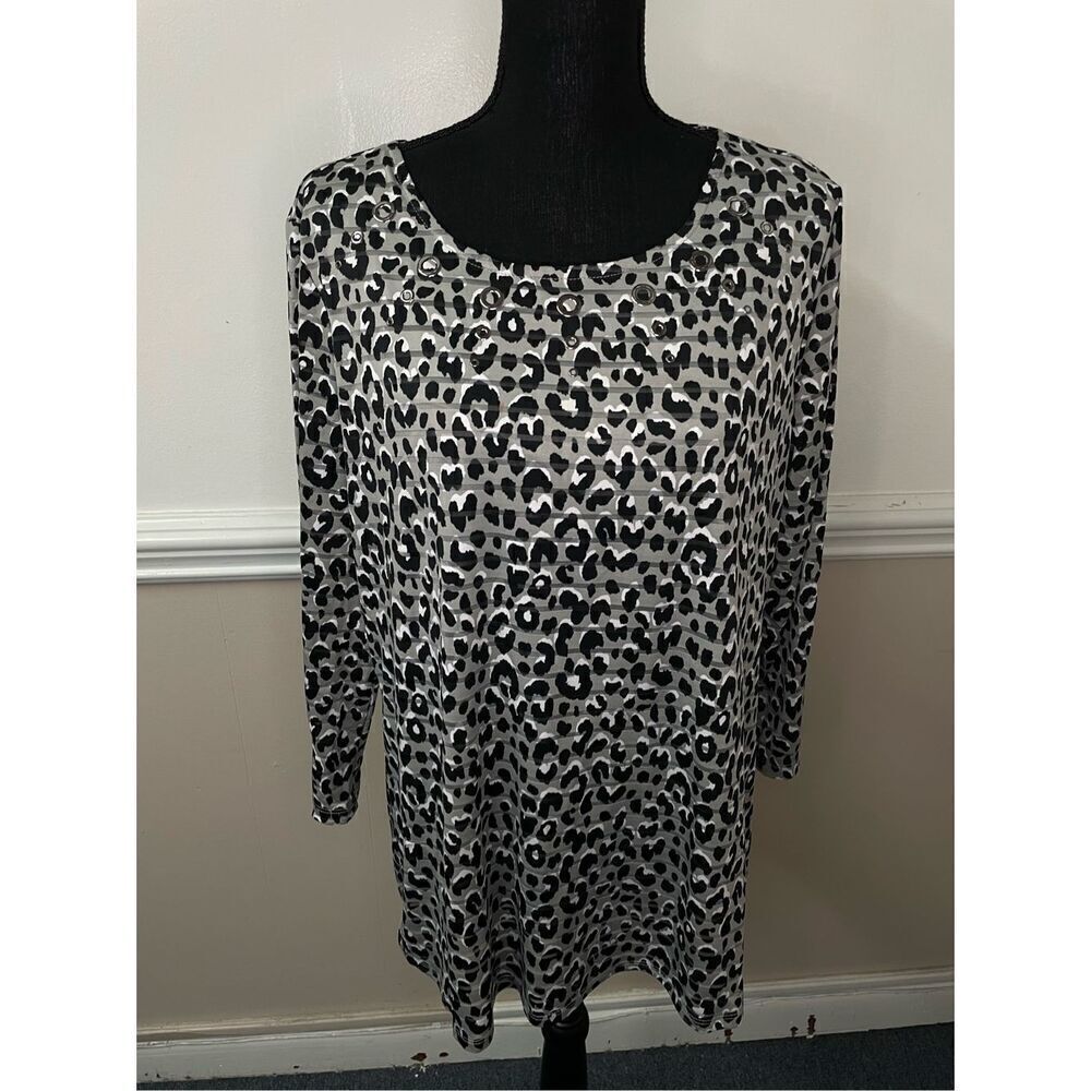 Kim Rogers Leopard Print 3/4 Sleeve Blouse Size Large